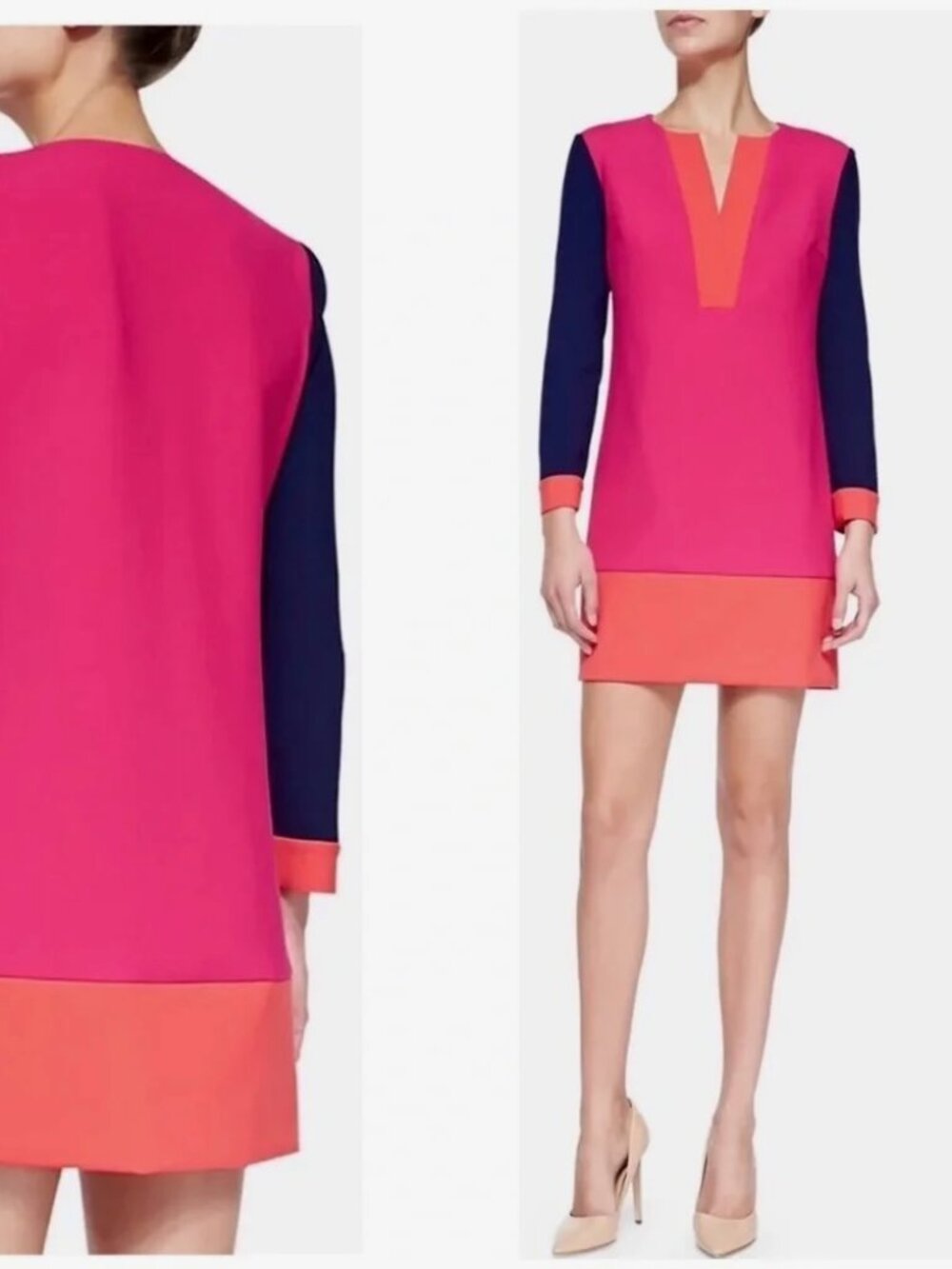 Diane von Furstenberg Millie Color Shift Block Dress Pink Navy Sz 10